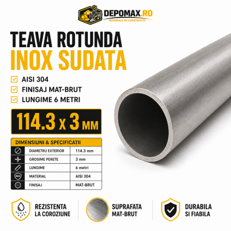 Teava rotunda inox sudata AISI 304, 114.3 x 3 mm, 6 metri
